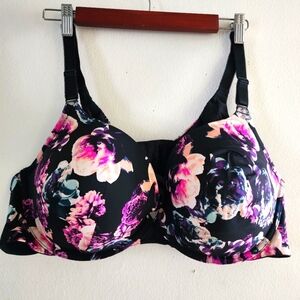 Torrid Curve Push Up Plunge Womens 46C Blank Pink Floral 360 Back Smoothing Bra